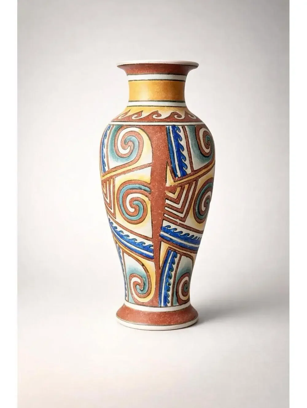Vintage 10-Inch Ceramic Decorative Vase with Tribal Pattern